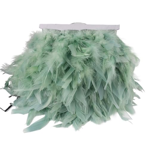 QuxetlRyz Feder-Fransen-Besatz 10 Meter Federbesatz mit Fransen, 10–15 cm, Federband, Kunsthandwerk, Kleidung, Kleid, Nähen, Federn, Dekoration(Grey Green) von QuxetlRyz