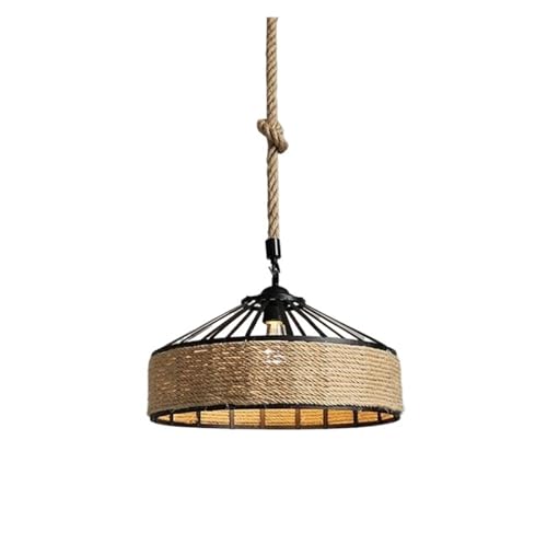 QuxetlRyz Lampenschirme aus Stoff Klassischer Hanfseil-Anhänger Hängelampe Luster for Deckenleuchter Klassisches Retro-Antikes Industrielles Eisen-Esszimmerlicht(Hemp Rope 30cm) von QuxetlRyz