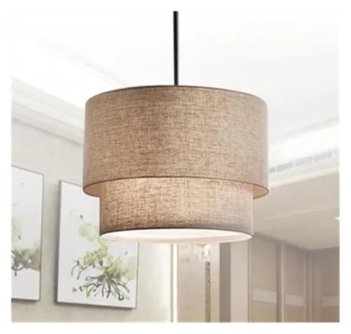 QuxetlRyz Lampenschirme aus Stoff Moderne Pendelleuchte mit Lampenschirm aus Flachsgewebe, Durchmesser 40/50/60 cm, Hängelampen for Foyer, Finning-Raum, Hotelbeleuchtung(Beige,Dia 40cm) von QuxetlRyz
