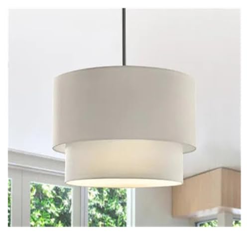QuxetlRyz Lampenschirme aus Stoff Moderne Pendelleuchte mit Lampenschirm aus Flachsgewebe, Durchmesser 40/50/60 cm, Hängelampen for Foyer, Finning-Raum, Hotelbeleuchtung(White,Dia 40cm) von QuxetlRyz