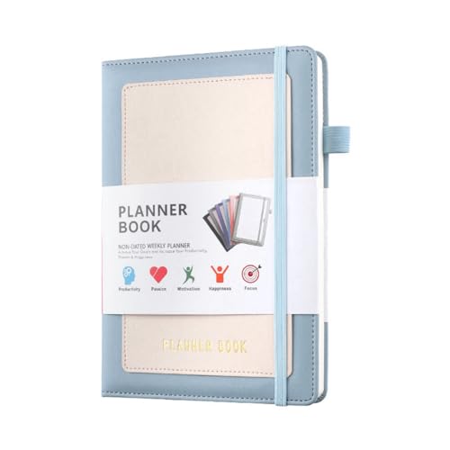 Quystetes Wochenplaner 2024, Notizbuch mit PU-Einband, Medium (A5), Hardcover, 15 x 21 cm, Blau, einfach zu bedienen, hohe Guality von Quystetes