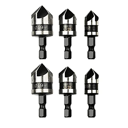 Bohrer Bohren, Sechskantschaft-Bits, 90°Kegelsenker Senker Bohrer, Senkerbohrer, Senkbohrer Metall, 12mm 16mm 19mm für Holz, Kunststoff, Weichmetall (Schwarz) von Deautie