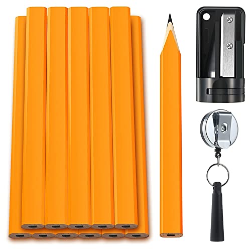12 Stück 17,8 cm flache achteckige Tischler-Markierungsstifte mit Bleistiftspitzer, einziehbarer Stifthalter von Qwertfeet