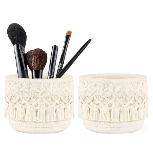 Qwrqwr 2 Stück Schminktisch Korb Geflochten Zubehör Organizer Pinselhalter Kosmetik und Schminkpinsel Behälter Boho-Stil Aufbewahrungskorb Qwrqwr 2 Stück Schminktisch Korb Geflochten Zubehör Organizer Pinselhalter Kosmetik und Schminkpinsel Behälter Boho-Stil Aufbewahrungskorb von Qwrqwr