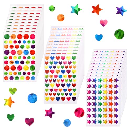 Qwrqwr 30 Blatt Glitter Aufkleber Herz Sterne Runde Muster für Klassenzimmer Schüler Lehrer Zubehör Kinder Belohnung und DIY Dekoration von Qwrqwr