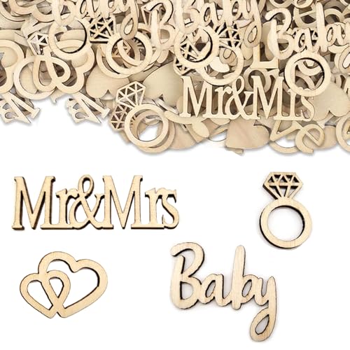 Qwrqwr Holz Konfetti Hochzeit Dekoration Mr und Mrs Holzherzen Buchstaben Deko Hochzeit Tischdeko mit Streudeko für Brauttisch und Feier von Qwrqwr