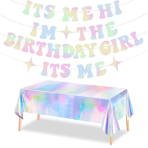 Qwrqwr Hot Birthday Party Dekorationen Schillerndes Glitzer "It's ME Hi I'm the Birthday Girl" Banner mit Tischdecke Musikthema Vorhang Dekorationen für Party Foto Hintergrund von Wand und Tisch von Qwrqwr