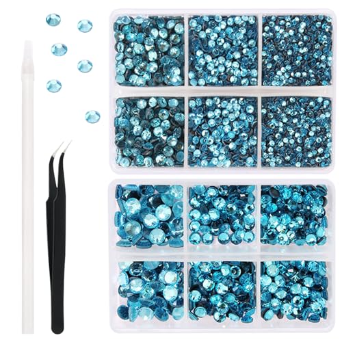 Qwrqwr Hotfix Strasssteine für Kleidung Kunsthandwerk 6600 Stück Rhinestones für DIY Dekoration Gemischt mit Punktbohrer Stift und Pinzette Kit (Blau) von Qwrqwr