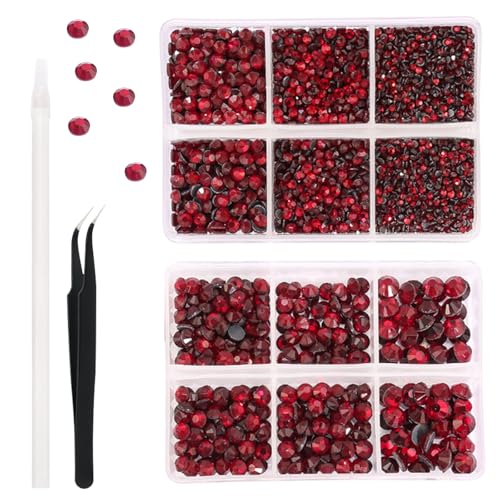 Qwrqwr Hotfix Strasssteine für Kleidung Kunsthandwerk 6600 Stück Rhinestones für DIY Dekoration Gemischt mit Punktbohrer Stift und Pinzette Kit (Rot) von Qwrqwr