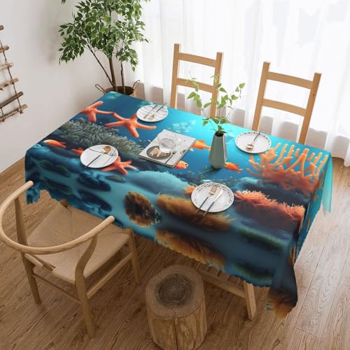 Qwvbn Korallenfisch-Tischdecke, quadratisch, Spitze, 137,2 x 183 cm, wasserdicht und knitterarm, geeignet für Esstische und Teetische Qwvbn Korallenfisch-Tischdecke, quadratisch, Spitze, 137,2 x 183 cm, wasserdicht und knitterarm, geeignet für Esstische und Teetische von Qwvbn