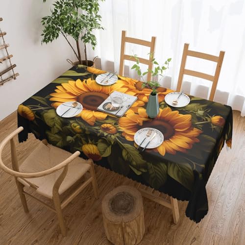 Qwvbn Mit der gelben Sonnenblumen-Spitzentischdecke 137,2 x 182,9 cm, wasserdicht und knitterarm, geeignet für Esstische und Teetische von Qwvbn