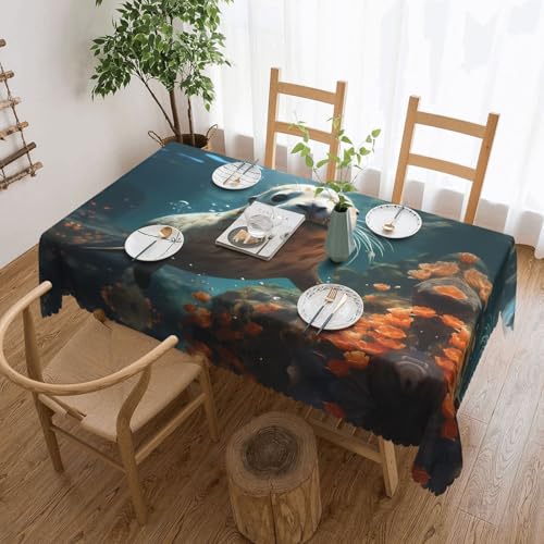 Qwvbn Quadratische Spitzen-Tischdecke mit Welpe im Wasser, 137,2 x 183,9 cm, wasserdicht und knitterarm, geeignet für Esstische und Teetische Qwvbn Quadratische Spitzen-Tischdecke mit Welpe im Wasser, 137,2 x 183,9 cm, wasserdicht und knitterarm, geeignet für Esstische und Teetische von Qwvbn
