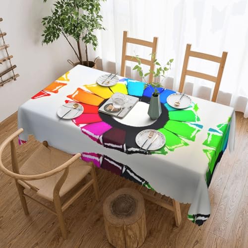 Qwvbn Quadratische Spitzen-Tischdecke mit farbigen Kreisen, 137,2 x 183,9 cm, wasserdicht und knitterarm, geeignet für Esstische und Teetische Qwvbn Quadratische Spitzen-Tischdecke mit farbigen Kreisen, 137,2 x 183,9 cm, wasserdicht und knitterarm, geeignet für Esstische und Teetische von Qwvbn