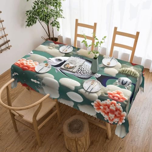 Qwvbn Quadratische Spitzen-Tischdecke mit tropischen Fischen, 137,2 x 183,9 cm, wasserdicht und knitterarm, geeignet für Esstische und Teetische Qwvbn Quadratische Spitzen-Tischdecke mit tropischen Fischen, 137,2 x 183,9 cm, wasserdicht und knitterarm, geeignet für Esstische und Teetische von Qwvbn