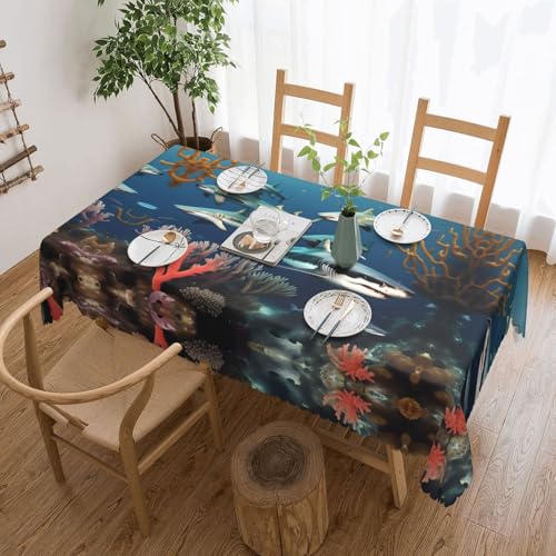Qwvbn Quadratische Spitzentischdecke Haie unter dem Meer, 137,2 x 183,9 cm, wasserdicht und knitterarm, geeignet für Esstische und Teetische Qwvbn Quadratische Spitzentischdecke Haie unter dem Meer, 137,2 x 183,9 cm, wasserdicht und knitterarm, geeignet für Esstische und Teetische von Qwvbn