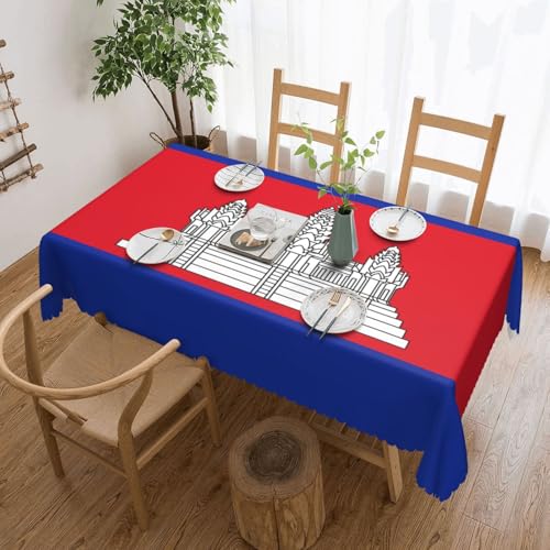 Qwvbn Quadratische Spitzentischdecke mit Kambodscha-Flagge, 137,2 x 183,9 cm, wasserdicht und knitterarm, geeignet für Esstische und Teetische Qwvbn Quadratische Spitzentischdecke mit Kambodscha-Flagge, 137,2 x 183,9 cm, wasserdicht und knitterarm, geeignet für Esstische und Teetische von Qwvbn