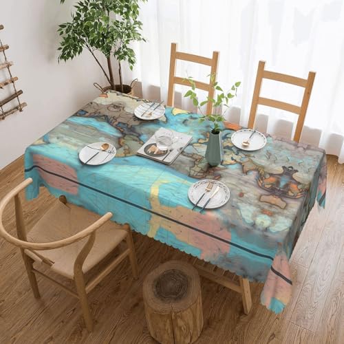 Qwvbn Quadratische Tischdecke mit Cartoon-Weltkarte, 137,2 x 183,9 cm, wasserdicht und knitterarm, geeignet für Esstische und Teetische Qwvbn Quadratische Tischdecke mit Cartoon-Weltkarte, 137,2 x 183,9 cm, wasserdicht und knitterarm, geeignet für Esstische und Teetische von Qwvbn