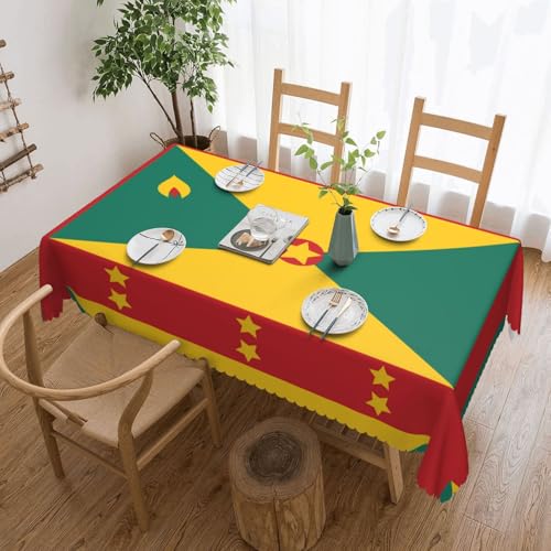 Qwvbn Quadratische Tischdecke mit Flagge von Grenada, 137,2 x 183,9 cm, wasserdicht und knitterarm, geeignet für Esstische und Teetische von Qwvbn