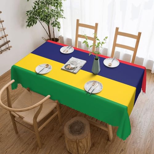 Qwvbn Quadratische Tischdecke mit Flagge von Mauritius, 137,2 x 183,9 cm, wasserdicht und knitterarm, geeignet für Esstische und Teetische von Qwvbn