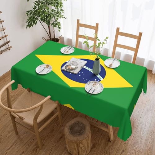 Qwvbn Quadratische Tischdecke mit brasilianischer Flagge, 137,2 x 183,9 cm, wasserdicht und knitterarm, geeignet für Esstische und Teetische von Qwvbn