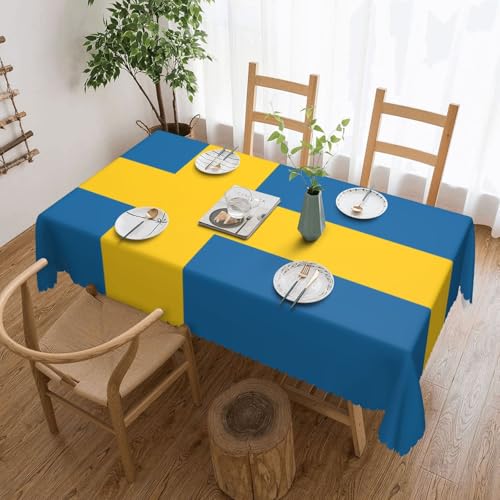 Qwvbn Quadratische Tischdecke mit schwedischer Flagge, 137,2 x 183,9 cm, wasserdicht und knitterarm, geeignet für Esstische und Teetische Qwvbn Quadratische Tischdecke mit schwedischer Flagge, 137,2 x 183,9 cm, wasserdicht und knitterarm, geeignet für Esstische und Teetische von Qwvbn