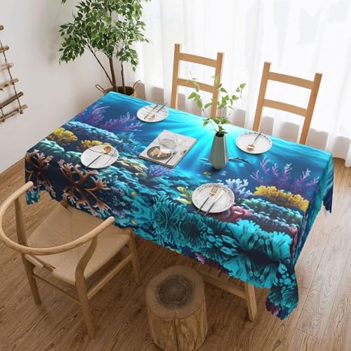 Qwvbn Submarine Coral Rays Tischdecke, quadratisch, Spitze, 137,2 x 183,9 cm, wasserdicht und knitterarm, geeignet für Esstische und Teetische von Qwvbn
