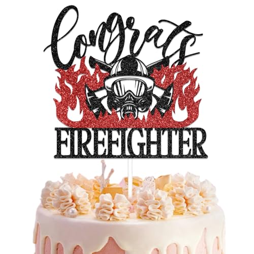 Congrats Firefighter Cake Topper, Future Feuerwehrmann Kuchendekoration, Feuerwehrmann Abschlussfeier Dekorationen Feuerwehrmann Abschlussfeier Party Supplies Rot Schwarz Glitzer Congrats Firefighter Cake Topper, Future Feuerwehrmann Kuchendekoration, Feuerwehrmann Abschlussfeier Dekorationen Feuerwehrmann Abschlussfeier Party Supplies Rot Schwarz Glitzer von Qxcv
