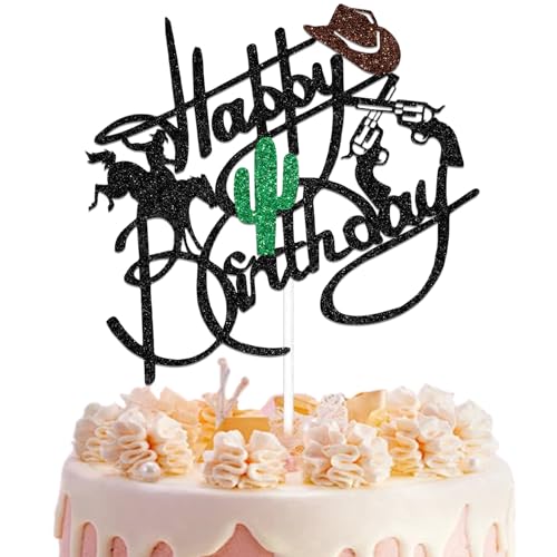 Cowboy Happy Birthday Cake Topper, Western Cowboy Geburtstag Party Dekoration, Little Cowboy Baby Shower Kuchen Dekoration, Cowboy Thema Geburtstag Junggesellenabschied Supplies Schwarz Glitzer Cowboy Happy Birthday Cake Topper, Western Cowboy Geburtstag Party Dekoration, Little Cowboy Baby Shower Kuchen Dekoration, Cowboy Thema Geburtstag Junggesellenabschied Supplies Schwarz Glitzer von Qxcv