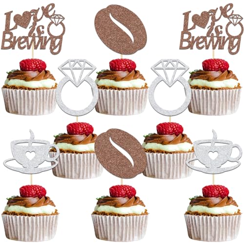 Cupcake-Topper, Aufschrift "Love Is Brewing", für Kaffee, Brautparty, Kaffee, Junggesellinnenabschied, Verlobung, Hochzeit, Party, Dekoration, Braun, Silber, Glitzer, 24 Stück Cupcake-Topper, Aufschrift "Love Is Brewing", für Kaffee, Brautparty, Kaffee, Junggesellinnenabschied, Verlobung, Hochzeit, Party, Dekoration, Braun, Silber, Glitzer, 24 Stück von Qxcv