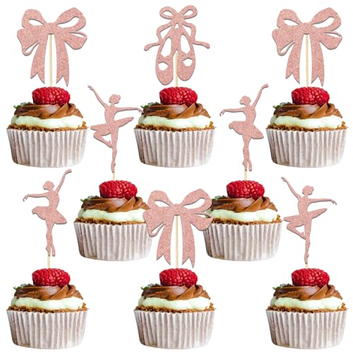 Cupcake-Topper für Ballett-Mädchen, Ballerina, Geburtstagsparty, Kuchendekoration, Ballerina, Babyparty, Dekoration, Ballettschleife, Geburtstagsparty, Zubehör, Roségold, Glitzer, 24 Stück Cupcake-Topper für Ballett-Mädchen, Ballerina, Geburtstagsparty, Kuchendekoration, Ballerina, Babyparty, Dekoration, Ballettschleife, Geburtstagsparty, Zubehör, Roségold, Glitzer, 24 Stück von Qxcv