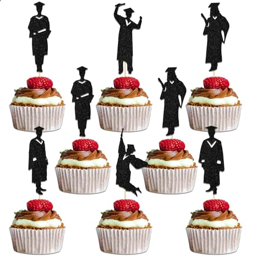 Cupcake-Topper mit Aufschrift "Congrats Grad", Party-Dekoration, Klasse 2025 "We Will Miss You", 2025 Abschlussfeier, Party-Dekoration, Congratulations You Did It Supplies, schwarzer Glitzer, 24 Stück Cupcake-Topper mit Aufschrift "Congrats Grad", Party-Dekoration, Klasse 2025 "We Will Miss You", 2025 Abschlussfeier, Party-Dekoration, Congratulations You Did It Supplies, schwarzer Glitzer, 24 Stück von Qxcv