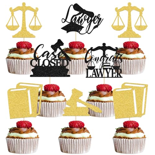 Cupcake-Topper mit Aufschrift "Congrats Lawy", Abschlussfeier, Party-Dekoration, Anwaltsabschluss, Party-Dekoration, Gesetzesschule, Überlebenshülle, geschlossenes Zubehör, Gold, Schwarz, Glitzer, 24 Cupcake-Topper mit Aufschrift "Congrats Lawy", Abschlussfeier, Party-Dekoration, Anwaltsabschluss, Party-Dekoration, Gesetzesschule, Überlebenshülle, geschlossenes Zubehör, Gold, Schwarz, Glitzer, 24 von Qxcv