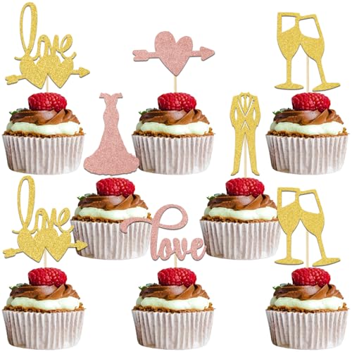 Cupcake-Topper mit Hochzeitsmotiv, für Hochzeit, Cupcake-Topper, Braut und Bräutigam, He Asked She Said Yes Verlobung, Brautparty, Partyzubehör, Gold, Roségold, Glitzer, 24 Stück Cupcake-Topper mit Hochzeitsmotiv, für Hochzeit, Cupcake-Topper, Braut und Bräutigam, He Asked She Said Yes Verlobung, Brautparty, Partyzubehör, Gold, Roségold, Glitzer, 24 Stück von Qxcv