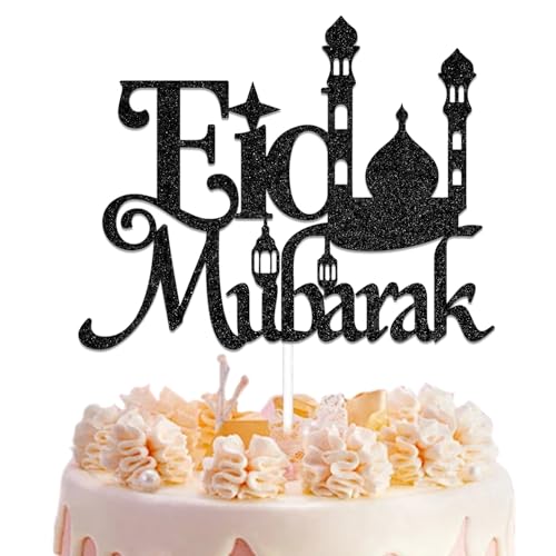Eid Mubarak Cake Topper, Umrah Mubarak Cake Topper, Eid Birthday Party Dekoration, Muslimische Islamische Party Dekoration, Ramadan Supplies für Zuhause Schwarz Glitzer Eid Mubarak Cake Topper, Umrah Mubarak Cake Topper, Eid Birthday Party Dekoration, Muslimische Islamische Party Dekoration, Ramadan Supplies für Zuhause Schwarz Glitzer von Qxcv