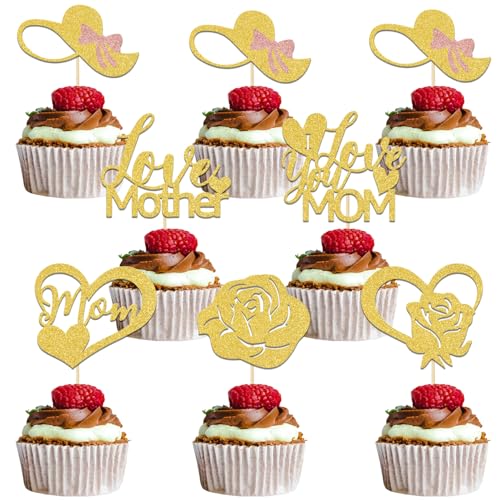 Happy Mother's Day Cupcake Topper, Best Mom Ever, First Mother's Day Decorations, Heart Love Mom Birthday Party Decoration, Flower Heart Theme Mother's Day Party Supplies Gold Glitter Happy Mother's Day Cupcake Topper, Best Mom Ever, First Mother's Day Decorations, Heart Love Mom Birthday Party Decoration, Flower Heart Theme Mother's Day Party Supplies Gold Glitter von Qxcv
