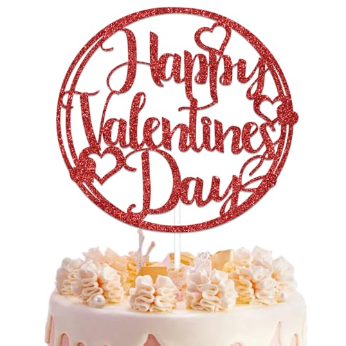 Tortenaufsatz mit Aufschrift "Happy Valentines Day", roter Glitzer Tortenaufsatz mit Aufschrift "Happy Valentines Day", roter Glitzer von Qxcv