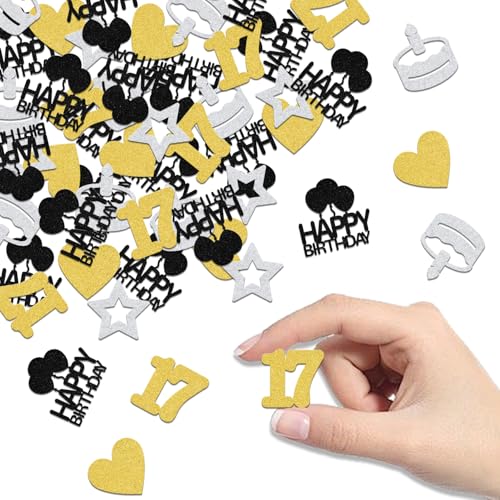 Konfetti, 17. Geburtstag, 17. Geburtstag, Konfetti, Prost bis 17 Jahre, Dekoration, Sweet 17, Partyzubehör, Silber, Gold, Schwarz, Glitzer, 200 Stück Konfetti, 17. Geburtstag, 17. Geburtstag, Konfetti, Prost bis 17 Jahre, Dekoration, Sweet 17, Partyzubehör, Silber, Gold, Schwarz, Glitzer, 200 Stück von Qxcv
