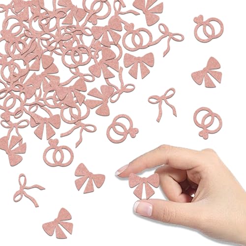 Konfetti mit rosa Schleife, Kokette, Junggesellinnenabschied, Brautparty, Verlobung, Hochzeit, Party, Dekoration, Roségold, Glitzer, 200 Stück von Qxcv