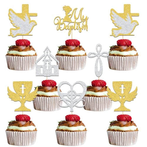 My Baptism Cupcake Schmuck Erstkommunion Feier, Baby Shower, Gottes Segen Mi Primer Comunión Fahnen Konfirmation, Taufdeko für Mädchen, Jungen, Materialien gold My Baptism Cupcake Schmuck Erstkommunion Feier, Baby Shower, Gottes Segen Mi Primer Comunión Fahnen Konfirmation, Taufdeko für Mädchen, Jungen, Materialien gold von Qxcv