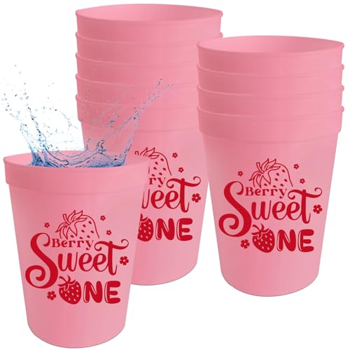 Qxcv Berry Sweet One Kunststoffbecher, Erdbeere, Geburtstag, wiederverwendbar, Erdbeere, Babyparty, Trinkgeschirr, Beeren-Thema, 12 Stück, Rosa Qxcv Berry Sweet One Kunststoffbecher, Erdbeere, Geburtstag, wiederverwendbar, Erdbeere, Babyparty, Trinkgeschirr, Beeren-Thema, 12 Stück, Rosa von Qxcv
