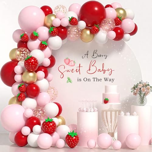 Wandtattoo mit Aufschrift "A Berry Sweet Baby is on the Way", Erdbeere, für den ersten Geburtstag, für Babypartys, Geburtstagsdekoration von Qxcv