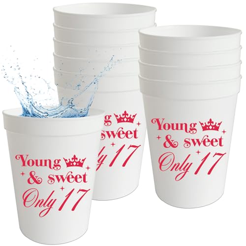 Young & Sweet Only 17 Kunststoffbecher, 473 ml, Dancing Queen, 17 wiederverwendbare Becher, Happy 17th Birthday, Trinkgeschirr, Cheer 17 Years Old Party-Dekoration, 12 Stück, Weiß Young & Sweet Only 17 Kunststoffbecher, 473 ml, Dancing Queen, 17 wiederverwendbare Becher, Happy 17th Birthday, Trinkgeschirr, Cheer 17 Years Old Party-Dekoration, 12 Stück, Weiß von Qxcv