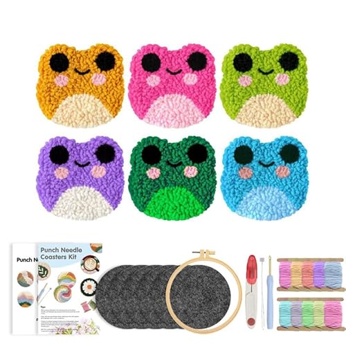 6-teiliges Stanznadel-Untersetzer-Set, Stanznadel-Stickset für Anfänger, einfache Kunst, Arbeit, Dekoration, Untersetzer-Kits, getuftete Untersetzer, Stanznadeln, Kits mit selbstklebendem Filzgarn von Qxiao