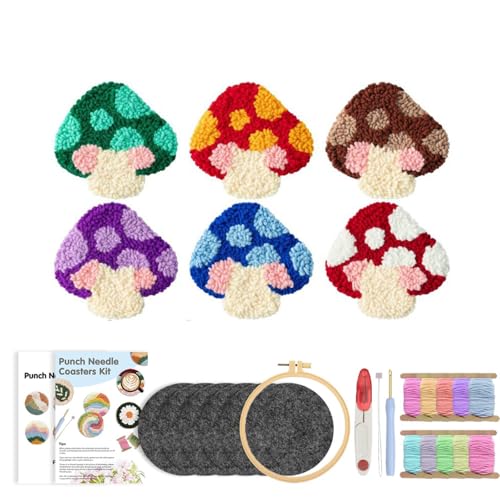 6-teiliges Stanznadel-Untersetzer-Set, Stanznadel-Stickset für Anfänger, einfache Kunst, Arbeit, Dekoration, Untersetzer-Kits, getuftete Untersetzer, Stanznadeln, Kits mit selbstklebendem Filzgarn von Qxiao