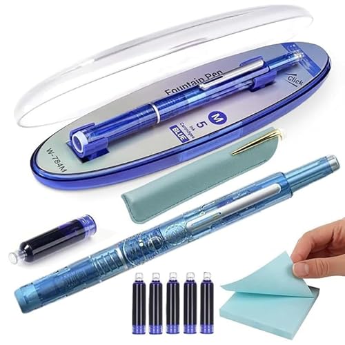 Füllfederhalter einziehbar: 0,38 mm Tinte, transparenter Schaft, inklusive 5 nachfüllbaren Tintenpatronen, nachfüllbare Tinten, Schreibstifte, 0,38 mm feine Spitze, Füllfederhalter für Schule, Büro von Qxiao