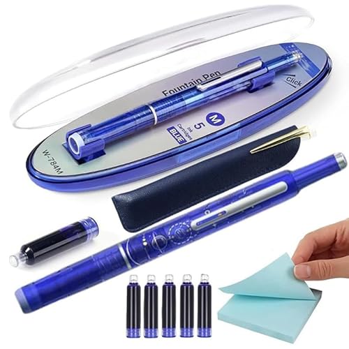 Füllfederhalter einziehbar: 0,38 mm Tinte, transparenter Schaft, inklusive 5 nachfüllbaren Tintenpatronen, nachfüllbare Tinten, Schreibstifte, 0,38 mm feine Spitze, Füllfederhalter für Schule, Büro von Qxiao