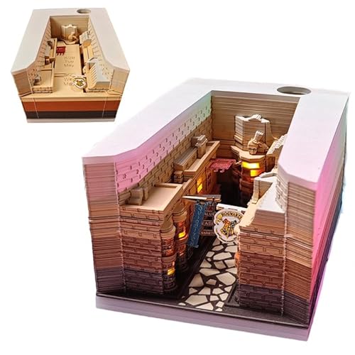 Time Piece Kalender 2026 Diagonal Alley Schreibtisch Kalender Notizblock mit Licht 3D Kunstkalender 2026 Kreative Papier Skulptur Diagon Gasse Abreißen Papier Schnitzerei Kunst Memo Pad Notizblock DIY von Qxiao