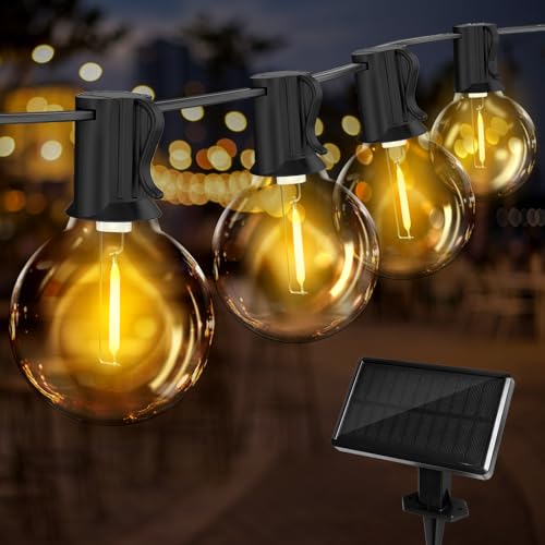 Qxmcov Lichterkette Außen Solar, 10M Lichterkette Outdoor Solar mit 15+1 Plastik Birnen, 4 Modus, Wetterfeste Solar Lichterkette Aussen, LED Lichterkette Solar Außen für Party Terrasse Draußen Innen von Qxmcov