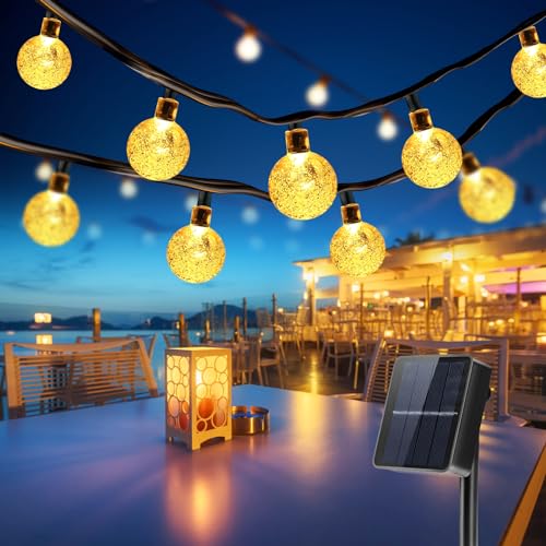 Qxmcov Solar Lichterkette Aussen, 11M 50LED Solar Lichterkette Außen Wetterfest 8 Modi Kristall Kugeln Lichterkette Außen Solar für Garten, Balkon Deko, Terrassen, Hochzeiten, Partys, Bäume, Warmweiß von Qxmcov