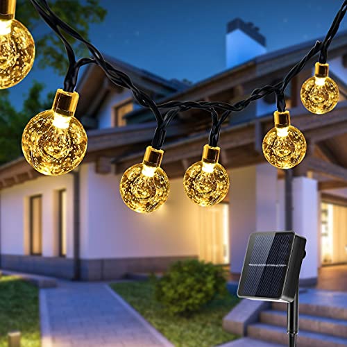 Qxmcov Solar Lichterkette Außen, 14 Meter Solar Kristallkugeln Lichterkette mit 80 LED Kristallkugeln 8 Modi, Wasserdicht Lichterkette für Garten, Bäume, Terrasse, Hochzeiten, Partys von Qxmcov
